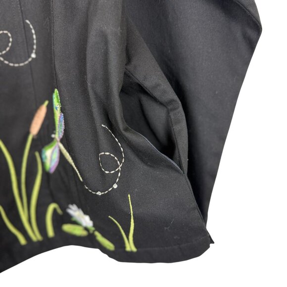 Quacker Factory Black Embroidered Dragonflies Jacket Sz Large Zip Up Colorful - Picture 9 of 10
